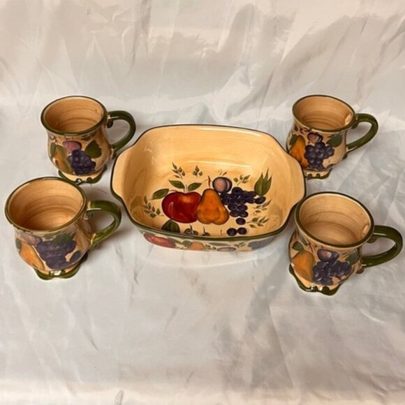 Home Trends GRANADA 10" Square Baker and Set of 4 Coffee Mugs - Picture 2 of 10